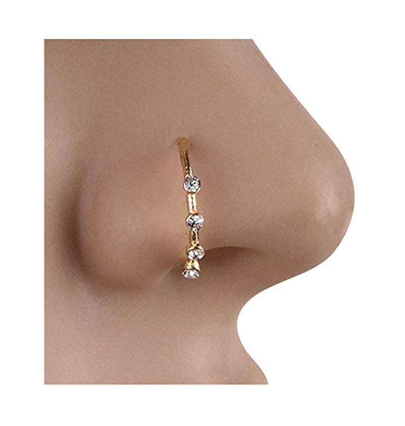 Greendou Fashion Jewelry Gold/Silver Thin Four Diamond Clear Crystal Nose Ring Stud Hoop-Sparkly Crystal Nose Ring (Gold) - Image 1
